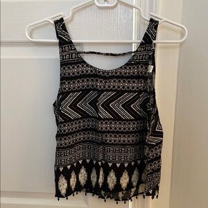 Forever 21 Black and Cream Crop Tank Top with Cut Out Design